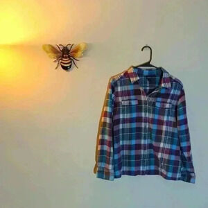 Patagonia, plaid button up shirt, blue and pink, size 6